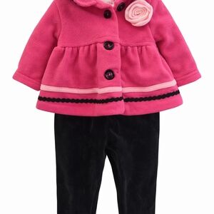 Girls Pink Peacoat and Black Pants Outfit